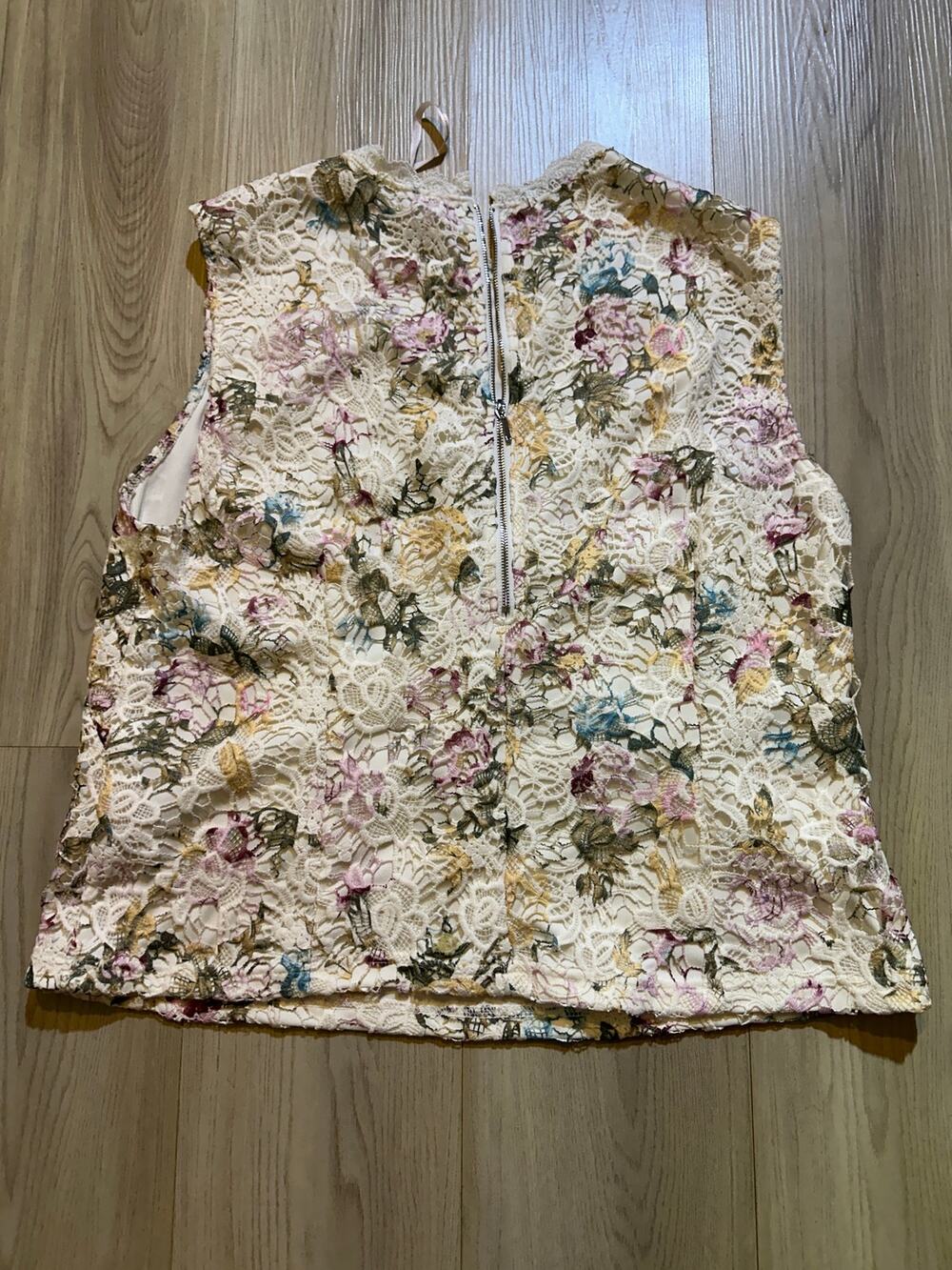 Nanette Lepore Womens XL Floral Crochet Lace Blouse Zipper Back Sleevelless Top